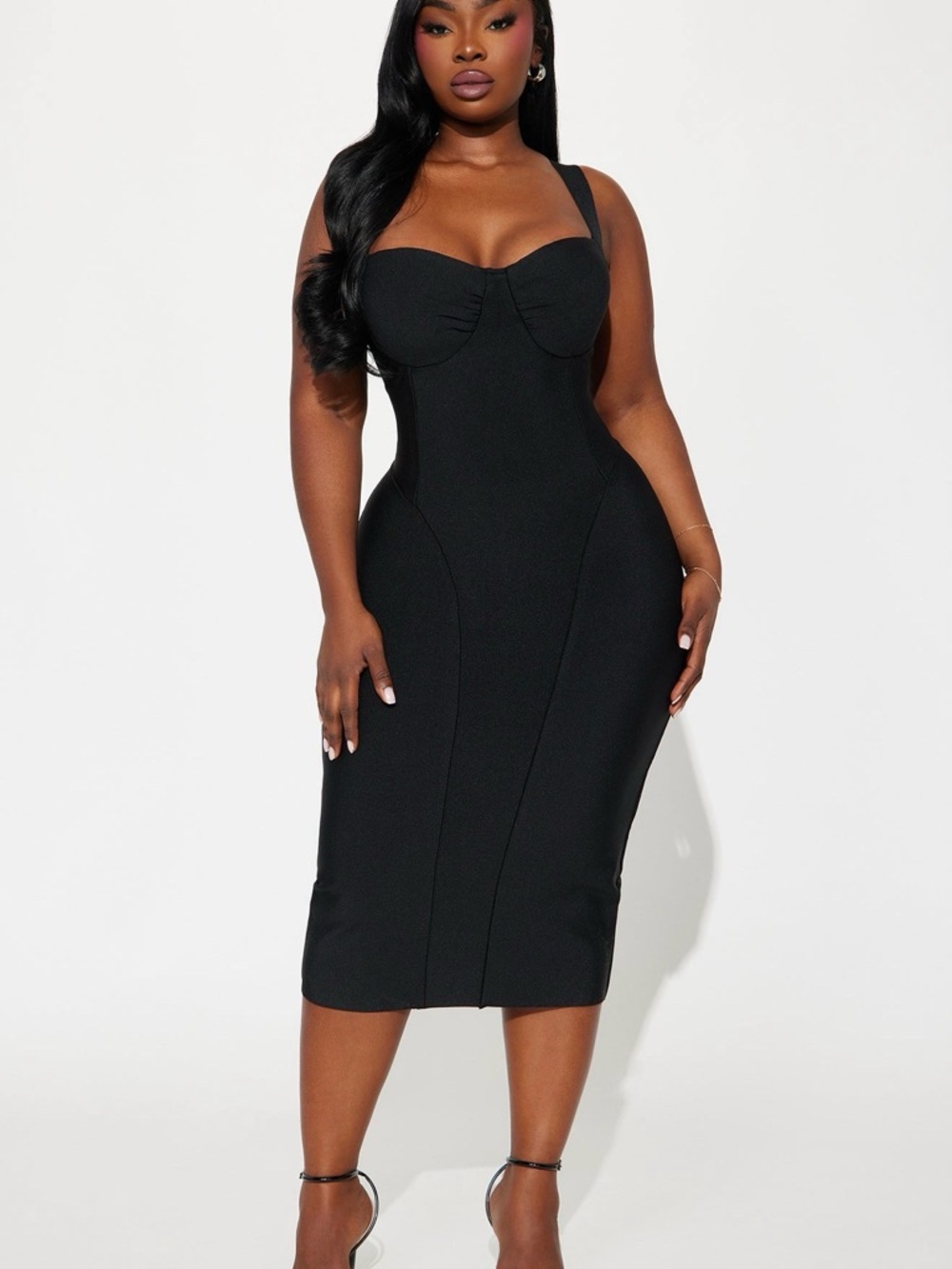 Fashion Nova Black Structured Bust Midi Dress